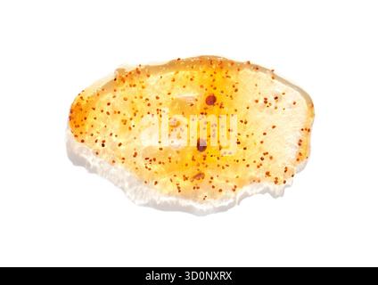 Rust colored gel on white background with seeds description and texture surface close up. Stock Photo
