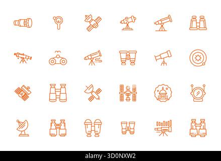 Sophisticated bundle of 24 Bold Line vector icons for Telescope, engineered with 128x128 Editable clarity for professional applications. Stock Vector