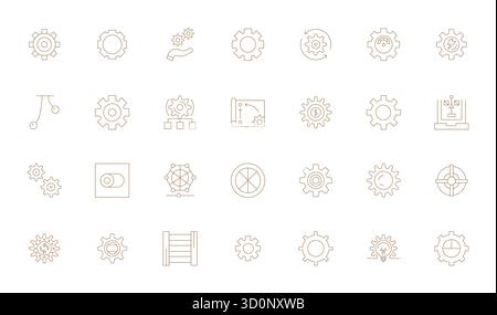 Contemporary collection of 28 vector icons representing Mechanism in Thin Line aesthetic, featuring High Resolution PIXEL Perfect resolution for moder Stock Vector