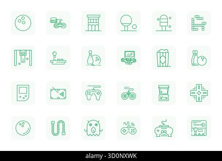 Unlock 24 Regular Bold Outline Editable vector icons inspired by Arcade, optimized in Retina Ready format for flawless display across all devices. Stock Vector