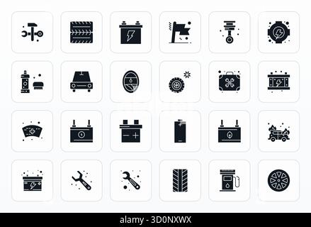 Distinctive pack of 24 Editable vector icons inspired by Automotive, crafted in Glyph format at High Resolution for memorable brand experiences. Stock Vector