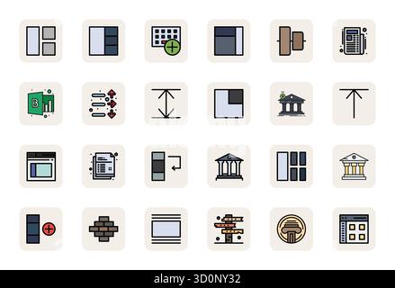 This Column vector icon pack includes 24 LineFilled designs in 64x64 Grid Fitted format, perfect for enhancing digital interfaces. Stock Vector