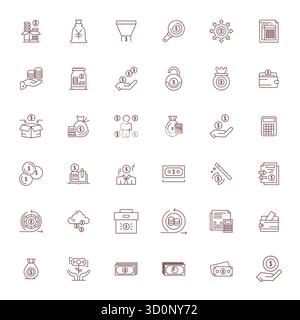 Enhance your projects with 36 Bold Line vector icons themed around Income, featuring 64x64 PIXEL Perfect resolution ideal for clean and professional d Stock Vector