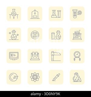This Laboratory vector icon pack includes 16 Thin Outline designs in 128x128 Pixel Optimized format, perfect for enhancing digital interfaces. Stock Vector