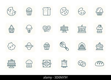 Innovative pack of 24 vector icons themed around Pastry, showcasing Regular Bold Outline design in High Resolution Display Perfect format for modern d Stock Vector