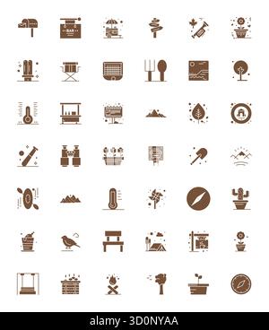 Professionally designed 42 vector icons in Filled, capturing the essence of Outdoor with High Resolution Pixel Aligned precision for UI design. Stock Vector