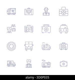 Revolutionary set of 16 PIXEL Perfect vector icons inspired by Paramedic, created in Thin Line format at High Resolution resolution for cutting-edge d Stock Vector