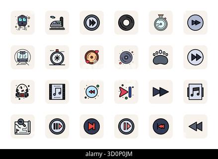 Professional-grade collection of 24 LineFilled vector icons representing Track, crafted with 256x256 Pixel Aligned precision for enterprise applicatio Stock Vector