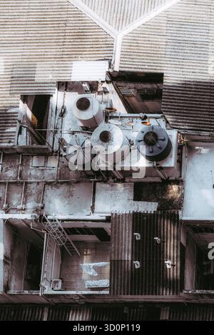 Texture Tile Rusted Metal Aerial view of weathered rooftop texture with white streaks on a dark ...