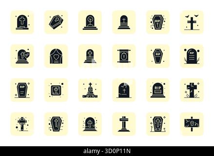 Perfectly balanced 24 Filled PIXEL Perfect vector icons for Grave, sized at 128x128 for harmonious integration in digital design projects. Stock Vector