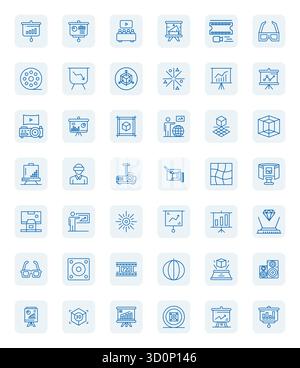 Handcrafted collection featuring 42 Regular Bold Outline vector icons for Projection, optimized in 128x128 Pixel Optimized resolution for premium digi Stock Vector