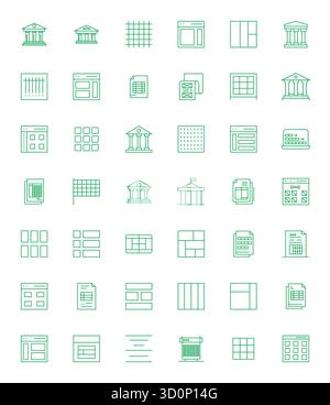 Contemporary collection of 42 vector icons representing Columns in Bold Line aesthetic, featuring Retina Ready Editable resolution for modern applicat Stock Vector