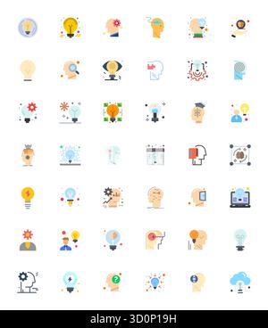 Set of 42 Flat Display Perfect vector icons themed around Thinking, crafted in Retina Ready resolution for seamless integration in apps and websites. Stock Vector