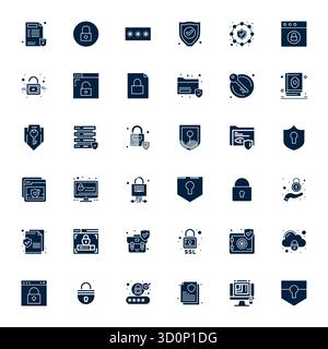 Distinctive pack of 36 Pixel Aligned vector icons inspired by Protected Data, crafted in Filled format at 128x128 for memorable brand experiences. Stock Vector