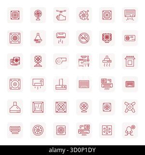 Refined bundle featuring 36 Regular Bold Outline vector icons for Ventilation, optimized with High Resolution Detail Enhanced quality for elegant and Stock Vector