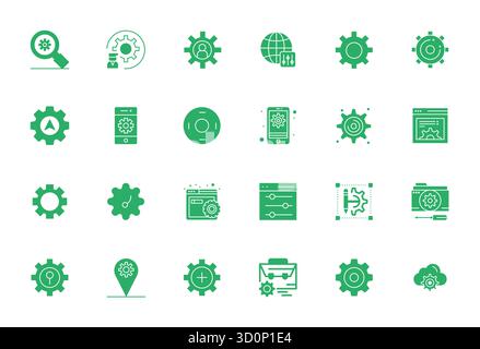 Set of 24 Filled Detail Enhanced vector icons themed around Configure, crafted in 64x64 resolution for seamless integration in apps and websites. Stock Vector