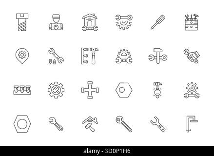 Unlock 24 Bold Line Detail Enhanced vector icons inspired by Fixing, optimized in 256x256 format for flawless display across all devices. Stock Vector