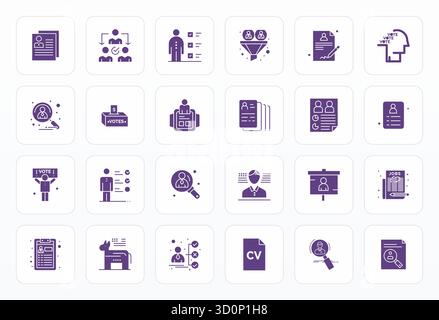 Set of 24 Glyph Grid Fitted vector icons themed around Candidate, crafted in 256x256 resolution for seamless integration in apps and websites. Stock Vector