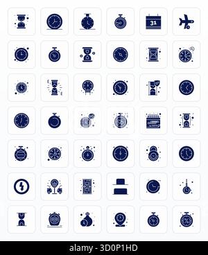 Masterfully created 42 vector icons representing Duration in Glyph design, featuring 256x256 Detail Enhanced resolution for exceptional visual quality Stock Vector