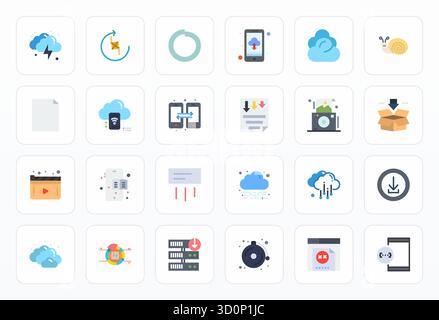 Intelligently designed 24 Pixel Optimized vector icons inspired by Download, created in Flat format at Retina Ready for smart and efficient design wor Stock Vector