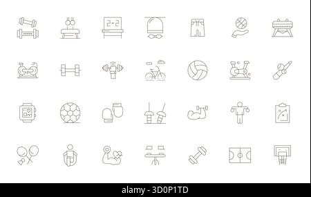 Professional-grade collection of 28 Thin Line vector icons representing Exercise, crafted with 256x256 Editable precision for enterprise applications. Stock Vector