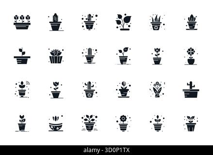 Curated pack of 24 High Resolution vector icons in Filled design, centered around Indoor Plant concepts with Detail Enhanced clarity. Stock Vector