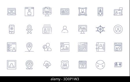 Thoughtfully designed 28 vector icons themed around User Data, crafted in Thin Line with Retina Ready Pixel Optimized precision for contemporary desig Stock Vector