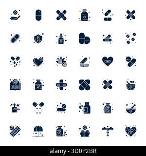 Future-ready pack of 36 vector icons themed around Cure, showcasing Filled design with Retina Ready PIXEL Perfect clarity for innovative user interfac Stock Vector