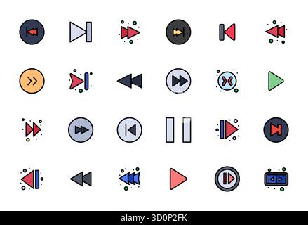 Streamlined set of 24 vector icons for Skip in Line Filled aesthetic, featuring 64x64 Editable resolution for seamless user experiences. Stock Vector