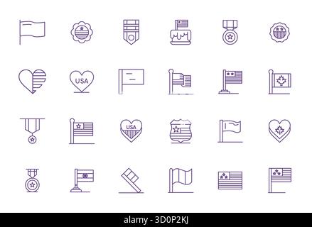 Explore 24 Bold Line Pixel Aligned vector icons in 128x128 resolution inspired by Patriotism. Perfect for web and app interfaces. Stock Vector