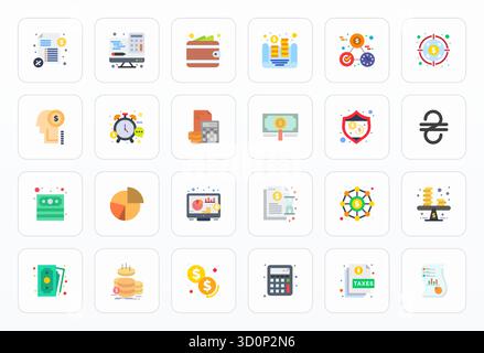 Professionally designed 24 vector icons in Flat, capturing the essence of Budget with High Resolution PIXEL Perfect precision for UI design. Stock Vector