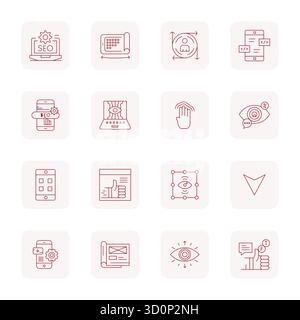 Carefully curated 16 Thin Outline vector icons for User Experience, featuring High Resolution PIXEL Perfect resolution for consistent brand representa Stock Vector