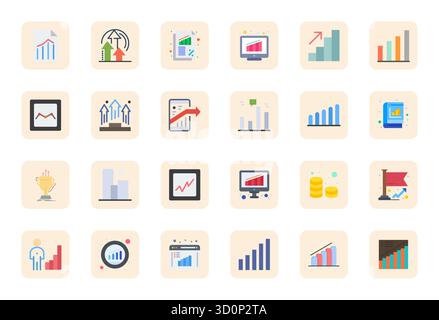 Industry-leading pack of 24 Flat Detail Enhanced vector icons for Increasing, sized at 128x128 for optimal rendering and user interface excellence. Stock Vector
