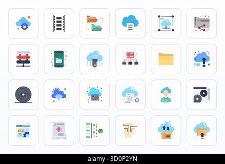 A clean collection of 24 Flat vector icons representing Data Management, designed in Retina Ready Display Perfect format for modern dashboards and int Stock Vector