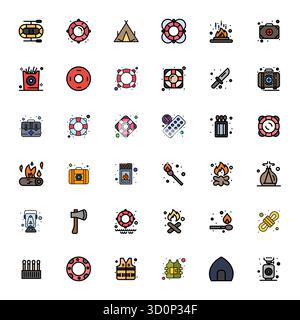 Strategic bundle featuring 36 vector icons representing Survival in Flat Line Filled format, optimized with High Resolution Detail Enhanced quality fo Stock Vector