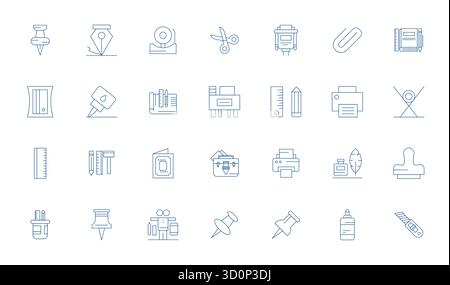 Explore 28 Thin Line Display Perfect vector icons in 256x256 resolution inspired by Stationery. Perfect for web and app interfaces. Stock Vector
