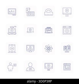 Advanced collection of 16 Detail Enhanced vector icons inspired by Lesson, crafted in Thin Outline with 128x128 optimization for superior visual perfo Stock Vector
