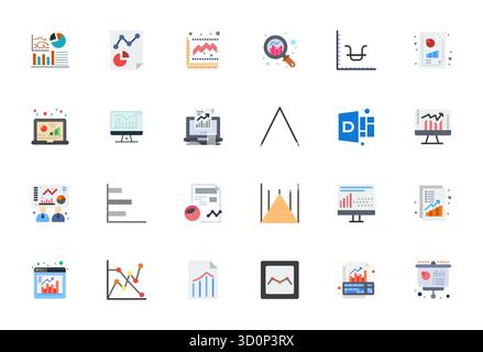 Discover a set of 24 Flat vector icons crafted for the Line Graph theme, featuring 256x256 PIXEL Perfect designs ideal for modern UI/UX projects. Stock Vector