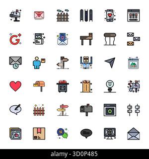 Meticulously crafted 36 Line Filled vector icons for Post, delivered in High Resolution Pixel Aligned quality for uncompromising design standards. Stock Vector