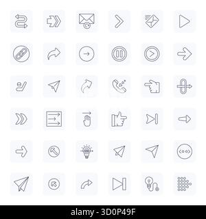 Thoughtfully designed 36 vector icons themed around Forward, crafted in Regular Bold Outline with 256x256 PIXEL Perfect precision for contemporary des Stock Vector