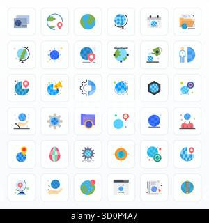 Exceptional collection of 36 Flat vector icons for Internationalization, delivered in 64x64 Editable resolution for unparalleled visual excellence and Stock Vector