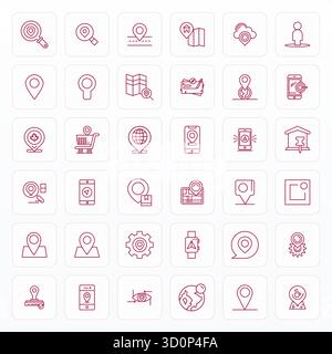 Contemporary collection of 36 vector icons representing Geolocation in Bold Line aesthetic, featuring High Resolution Detail Enhanced resolution for m Stock Vector