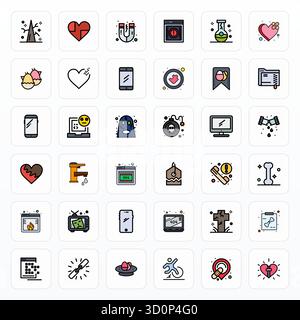 High-performance collection of 36 Filled Line vector icons for Broken, engineered with 256x256 PIXEL Perfect resolution for optimal user interface des Stock Vector