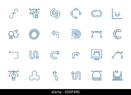 Strategic bundle featuring 24 vector icons representing Curve in Bold Line format, optimized with 128x128 Pixel Aligned quality for professional workf Stock Vector