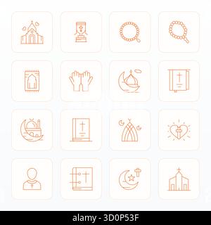 Handcrafted collection featuring 16 Thin Line vector icons for Religious Icon, optimized in High Resolution Pixel Optimized resolution for premium dig Stock Vector