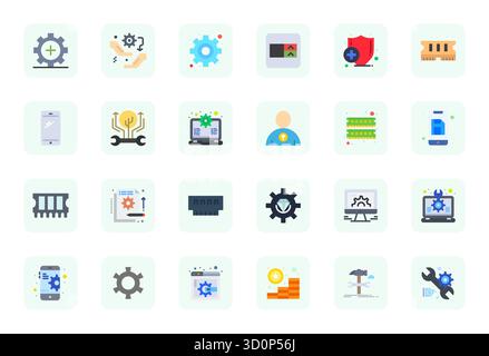 Handcrafted collection featuring 24 Flat vector icons for Upgrade, optimized in 64x64 Pixel Aligned resolution for premium digital experiences. Stock Vector