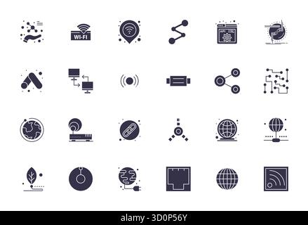 State-of-the-art bundle featuring 24 PIXEL Perfect vector icons inspired by Connection Point, created in Filled format at 128x128 for next-generation Stock Vector