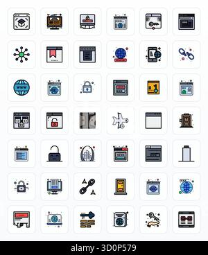 Enhance your projects with 42 Filled Line vector icons themed around Portal, featuring 256x256 Pixel Aligned resolution ideal for clean and profession Stock Vector