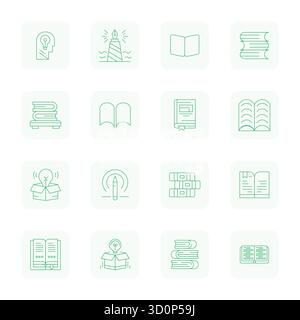 This Novel vector icon pack includes 16 Thin Outline designs in Retina Ready Grid Fitted format, perfect for enhancing digital interfaces. Stock Vector