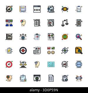 Curated pack of 36 64x64 vector icons in Line Filled design, centered around Assessment concepts with Grid Fitted clarity. Stock Vector